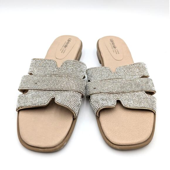 LifeStride Royalty Bling Square Toe Slide Sandal Women's Gold Metallic Size 9.5M - Picture 2 of 11